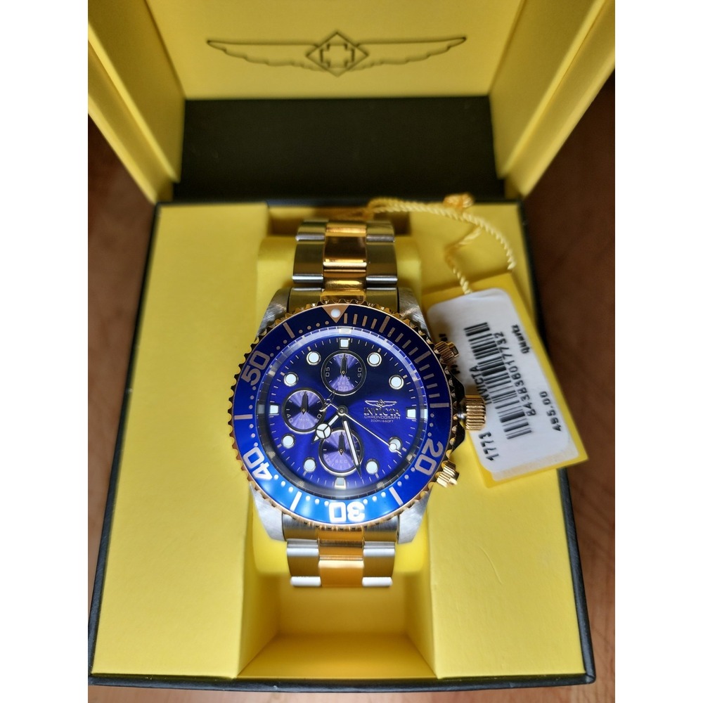 Invicta Men's Watch Pro Diver Blue Dial Quartz Chronograph TT Bracelet 1773